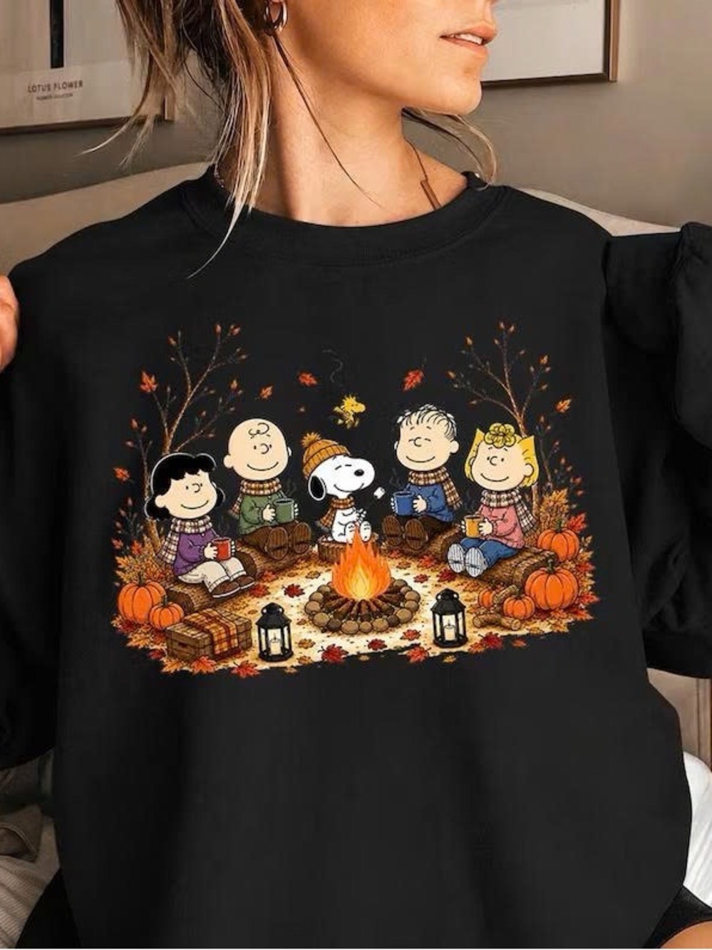 Black Peanuts Campfire Graphic Short Sleeve Tee - Peanuts